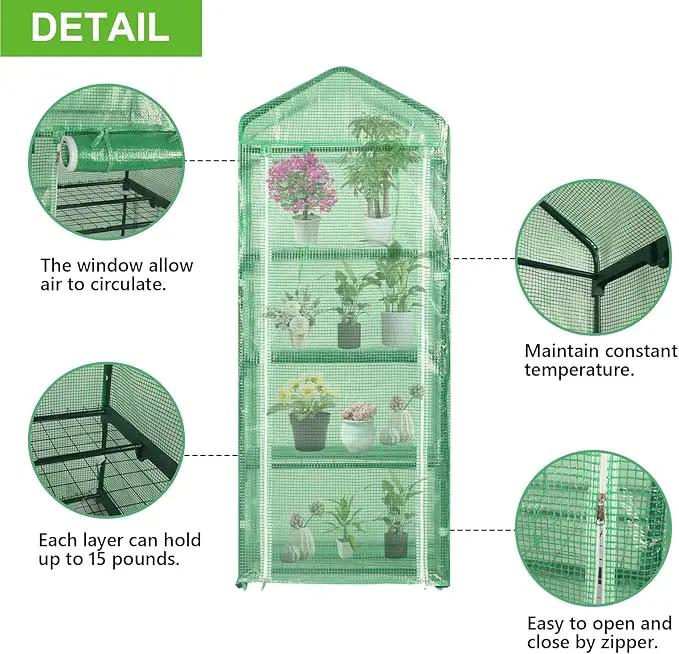 Oneness Mini 4-Tier Greenhouse, Indoor and Outdoor Reusable Portable Warm House with Green PVC Cover and Metal Shelf for Seeding in All Season, 29.5”W x 19.7”D x 62.2”H by GreenHaven Gardens