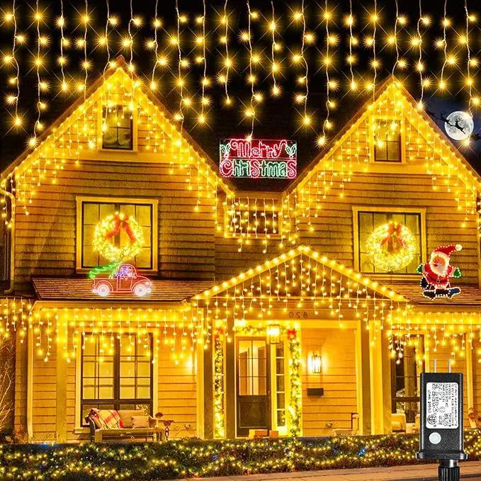 Christmas Icicle Lights Outdoor, 640 LED 66FT Icicle Lights for Outside with 8 Modes Timers, Waterproof Plug in Connectable Christmas Light for House Yard Patio Eave Wedding Decorations, Warm White by GreenHaven Gardens