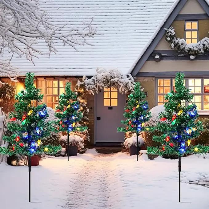 4 Pcs Solar Christmas Tree Outdoor Christmas Decorations 30 Inch Prelit Waterproof Xmas Tree Yard Stake Lights with 80 LED for Yard Pathway Cemetery Patio Christmas Garden Outside Decor by GreenHaven Gardens