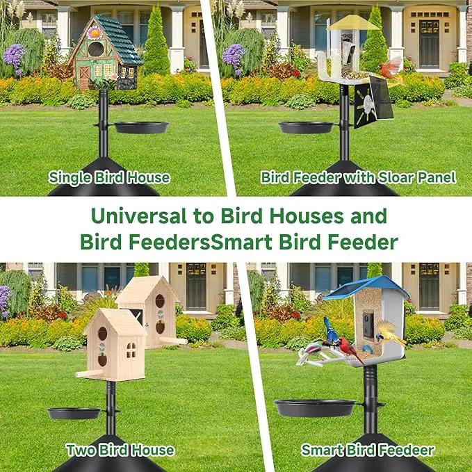 Smart Bird Feeder Pole with Squirrel Baffle & Bath-Heavy Duty Adjustable 3-6.6ft Universal Stand Mount for Backyard&Outdoor Bird Houses/Cameras (80'Pole-Baffle-Bath) by GreenHaven Gardens