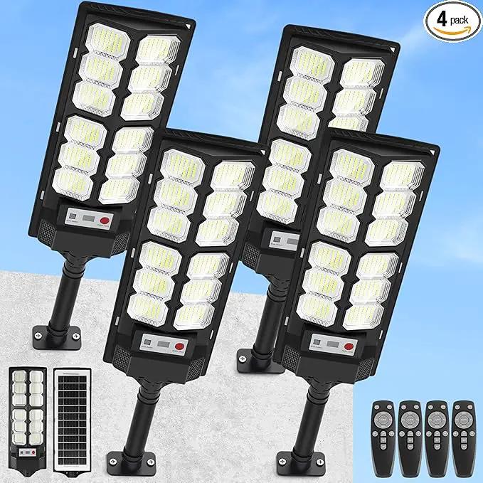 4-Pack Solar Street Lights Outdoor, 13000LM 6500K Waterproof LED Solar Flood Lights with Motion Sensor, Dusk to Dawn Solar-Powered Light for Outside, Security Lights for Parking Lot Yard Driveway by GreenHaven Gardens
