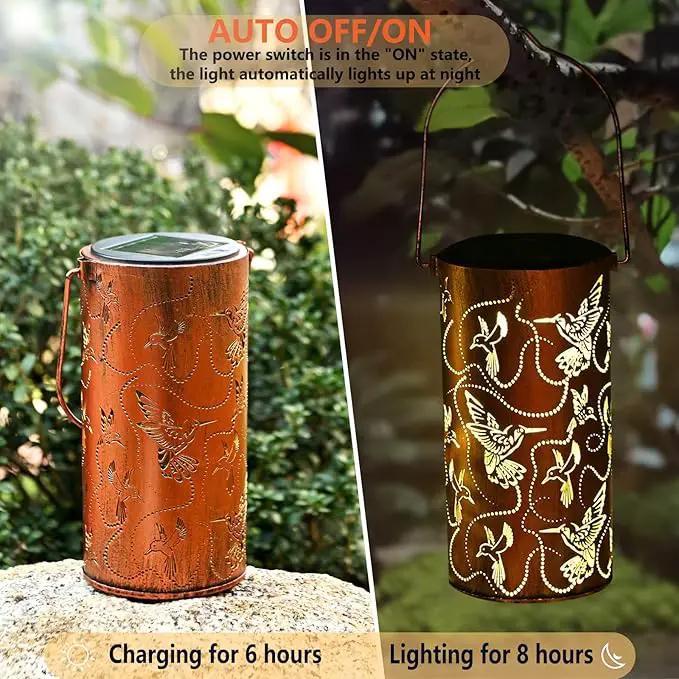 2 Pack Solar Lanterns Outdoor Hanging Hummingbird Decor Lantern,Waterproof Hollow Out Metal Decorative Garden Light,Graceful Decoration for Patio,Yard,Landscape,Festival by GreenHaven Gardens