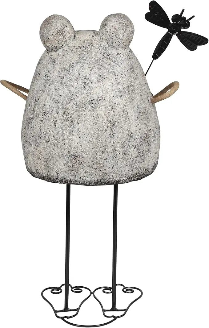Alpine Corporation MCC862 Indoor/Outdoor Frog with Dragonfly Garden Statue, Stone Finish Frog Statue for Yard, 24" H, Silver by GreenHaven Gardens