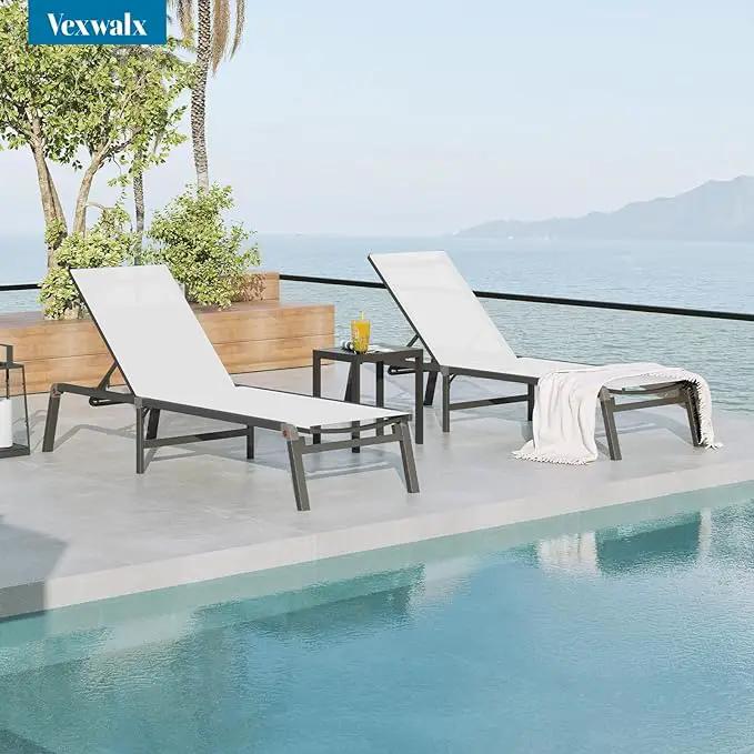 Pool Lounge Chairs Set of 2, Foldable Aluminum Chaise Lounge Outdoor with 5 Positions Recliner - Free Assembly - Patio Chaise Lounge Chair for Poolside, Beach, Yard (White, 2 Pack) by GreenHaven Gardens