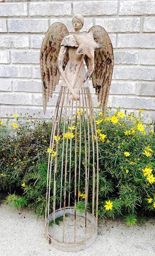 Morning View Metal Angel Statue Decor for Garden Yard Art Outdoor Standing Large Angel Decorations with Star Antique Patio Patio Lawn Holiday Christmas Set of 2 (26 and 32 Inches Tall) by GreenHaven Gardens