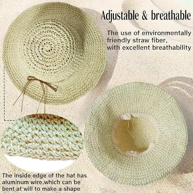 Womens Straw Beach Sun Hats, Foldable Packable Floppy Handmade Crochet Hats for Women,Large Summer Vacation Wide Brim Hat by GreenHaven Gardens