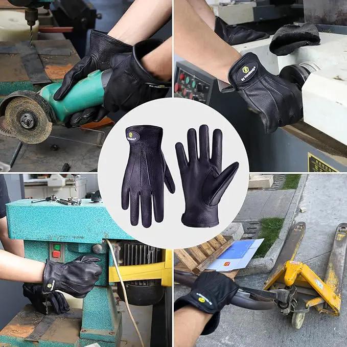 HLDD HANDLANDY Leather Work Gloves for Men & Women, Adjustable Wrist Cowhide Gardening Glove with Reinforced Palm for Driver by GreenHaven Gardens