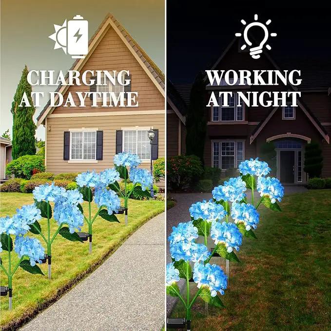Treela 4 Pack Solar Lights Flowers Outdoor Waterproof Hydrangea Garden Stake Lights Realistic LED Flowers Powered Decorative Ground Solar Flower for Lawn Yard Backyard Decoration Gift(Blue) by GreenHaven Gardens