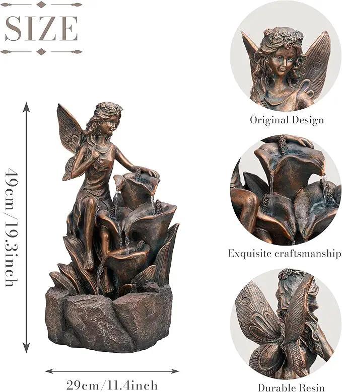 TERESA'S COLLECTIONS Water Fountain Outdoor Fairy Garden Statues with LED Lights and Pump, Large Floor Waterfall Backyard Water Fountains Porch Living Room Home Decor, Housewarming Gifts for Mom 19.3" by GreenHaven Gardens