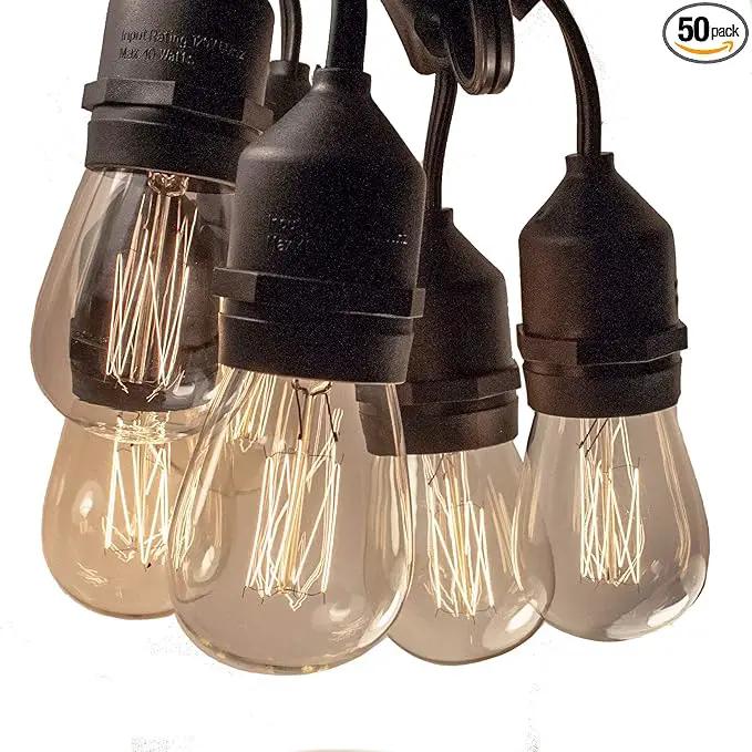 Hometown Evolution, Inc. 100 Foot E26 Commercial Outdoor Edison Bulb String Lights with Suspended Sockets (100 Foot 50 Socket, S14 Lantern Edison 11 Watt Bulbs) by GreenHaven Gardens