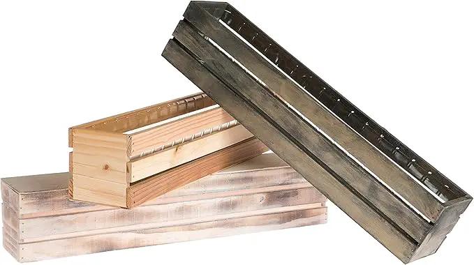 20" Rectangular Rustic Wood Planter with Plastic Liner l Rustic Barn Wood l Wine Crate Style, Home and Wedding Decorations, Garden Ornaments (20x4 Wine Crate Set of 2, Rose Wood) by GreenHaven Gardens