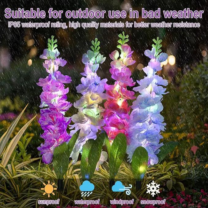 Solar Garden Lights, Solar Delphinium Flowers Lights 4 Pack 80 LEDs, Waterproof Solar Outdoor Lights Two Lighting Modes for Outside Wedding Party Garden Yard Patio Lawn Decor by GreenHaven Gardens