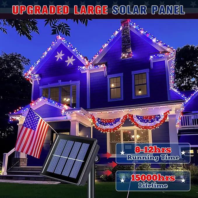 JMEXSUSS 2 Pack Red White and Blue Solar Lights, 200LED 75.5ft Patriot Solar String Lights Outdoor Waterproof, 8 Modes 4th of July Light for Independence Day Patio Garden Tree Decorations by GreenHaven Gardens