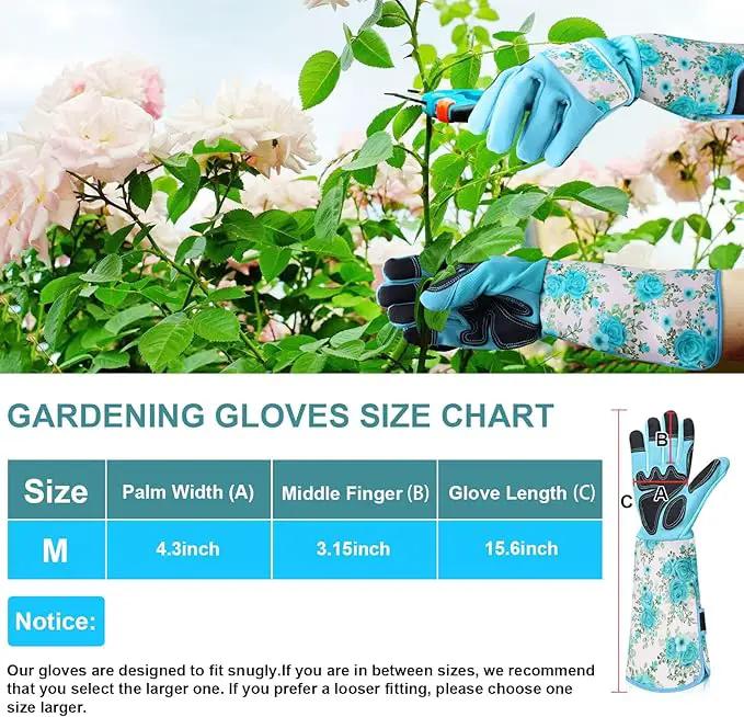 DLY Gardening Gloves for Women, Rose Gloves Gardening Thorn Proof, Long Garden Gloves for Women, Breathable & Durable Leather Gauntlet(Medium, Light Blue) by GreenHaven Gardens