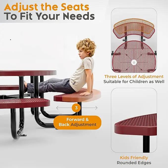 Metal Picnic Tables for Kids for Outdoors with Umbrella Hole - Coated Steel Heavy Duty Commercial Grade Table with Adjustable Seats (Red, 38 in, Kids, Expanded Steel) by GreenHaven Gardens