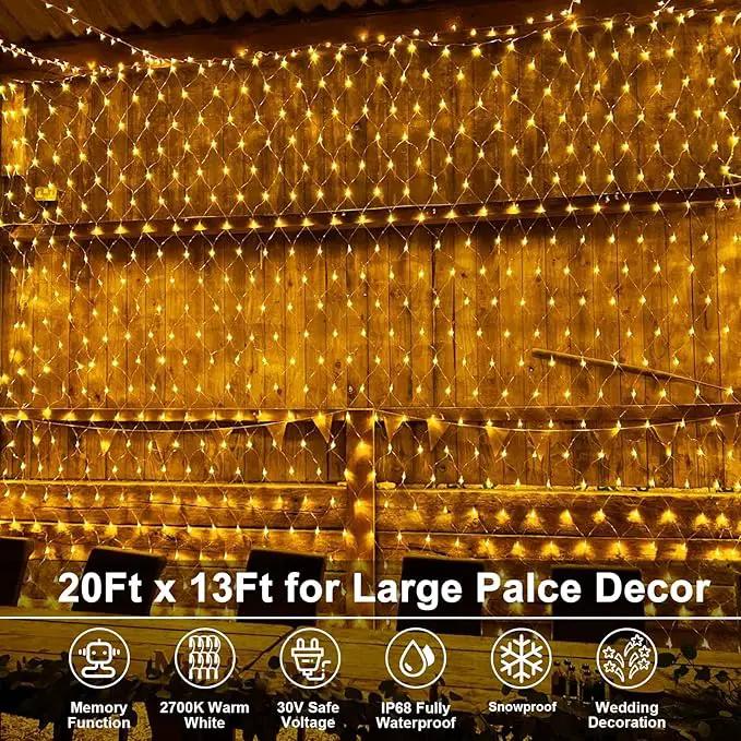 20Ft x 13Ft Net Lights Outdoor Mesh Lights Plug in, 720 LED Net Lights IP68 Fully Waterproof for Party Garden Backyard Wall Bush Christmas Decor (Warm White) by GreenHaven Gardens