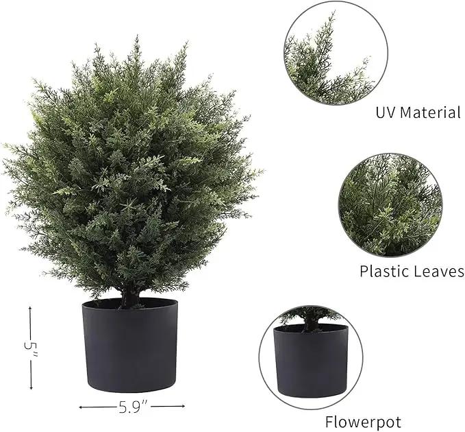 21” Artificial Cedar Outdoor Artificial Shrub Sunlight Resistant Leafy Potted Plant for Indoor Porch of Home and Office Artificial Outdoor Tree 2 Pieces a Set Topiary Trees by GreenHaven Gardens