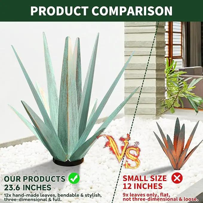 Large Tequila Rustic Sculpture, Rustic Metal Agave Plants for Outdoor Patio Yard, Home Decor Hand Painted Metal Agave Garden Yard Statue, Outdoor Lawn Ornaments (Rose Red - L (W/Solar Light)) by GreenHaven Gardens