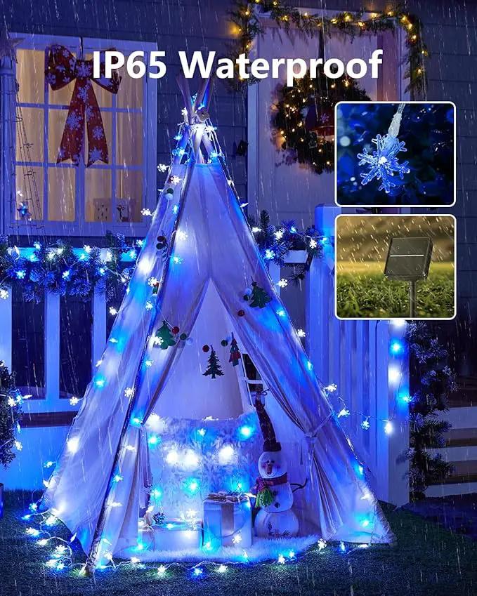 Brightown Solar Christmas Snowflake String Lights 100 LED 39 FT Outdoor Waterproof Fairy Lights with 8 Lighting Modes for Wedding, Party, Tree, Room, Garden, Patio, Yard, Home, Blue & White by GreenHaven Gardens