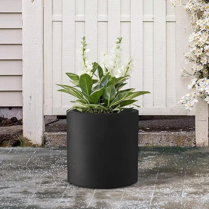 Kante 12.6" Dia Round Concrete Planter, Modern Style Large Cylindrical Plant Pot with Drainage Hole and Rubber Plug for Indoor Outdoor Patio, Black by GreenHaven Gardens
