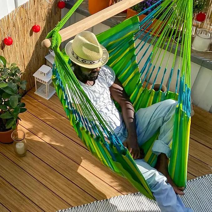 LA SIESTA® - XL King Domingo Hammock Swing Chair & CasaMount - Weather & Tear Resistant Hanging Chair - Outdoor Indoor Hammock Chair w/Suspension Kit for Walls Ceilings Square Beams - Lime by GreenHaven Gardens