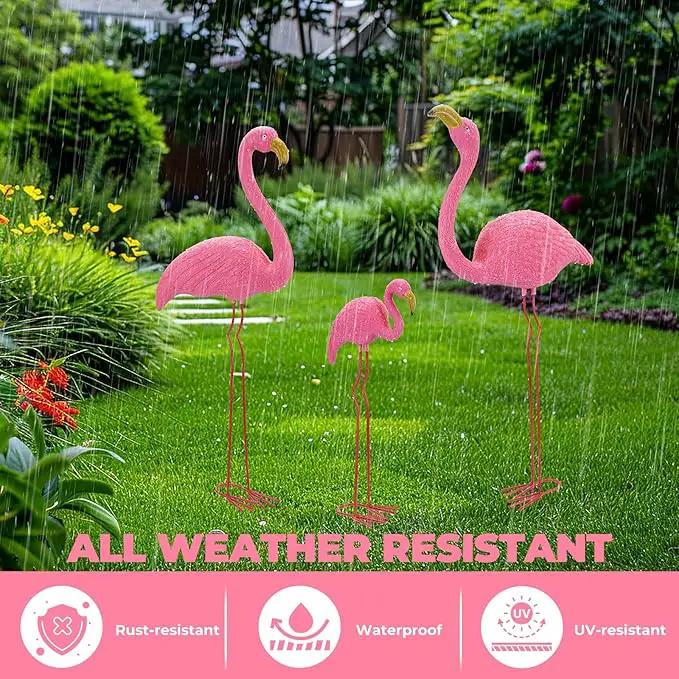 Ohuhu Family Flamingo Yard Ornaments, Set of 3 (32", 31", 19") Bright Pink Flamingos Ornaments with Metal Feet Stakes for Garden Yard Patio Party Decoration, Outdoor Decor Gardening by GreenHaven Gardens