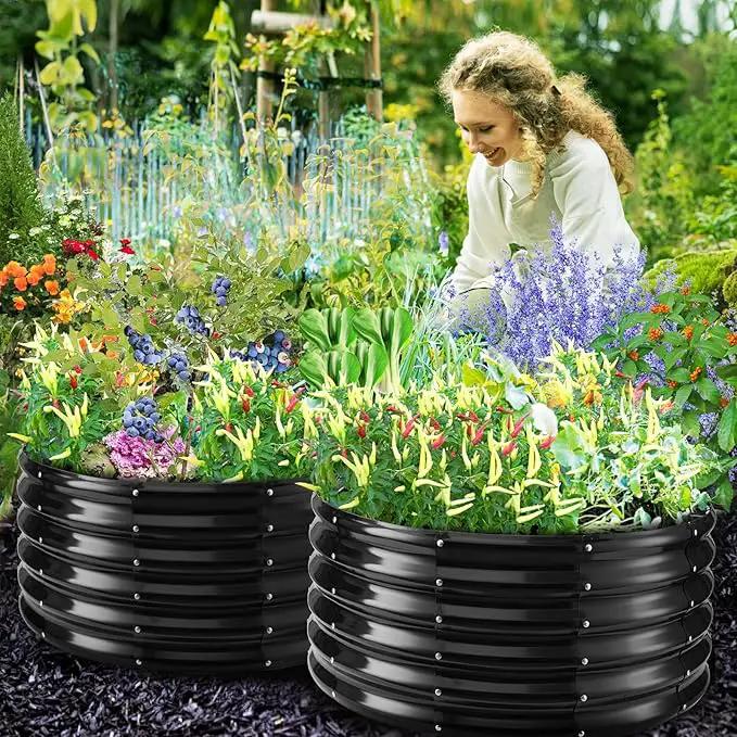 17" Tall Round Outdoor Garden Raised Garden Bed Kits- 0.8MM Thick Metal Raised Planter Bed/Ground Planter Box for Variety of Flowers,Herbs,Vegetables (Black, 32 inches Diameter) by GreenHaven Gardens
