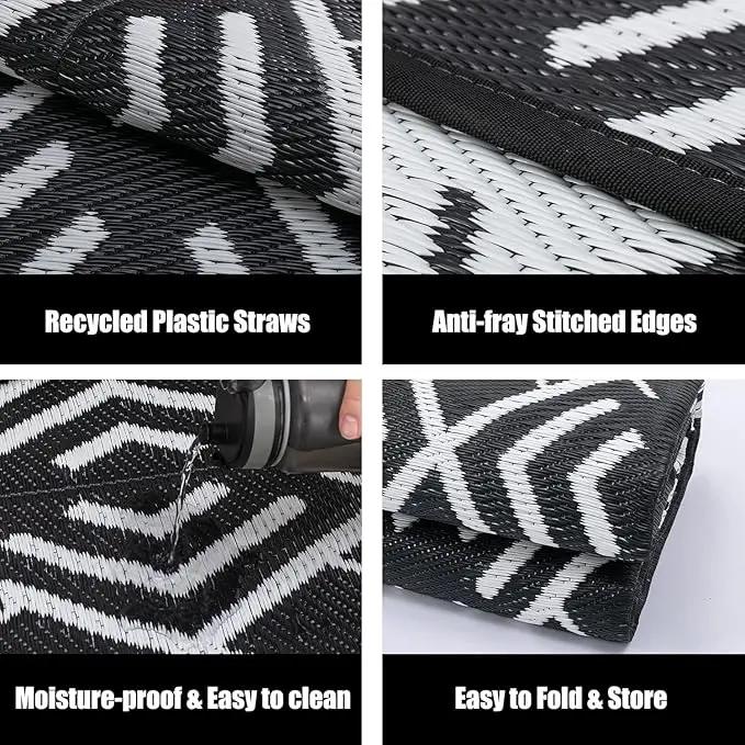 RV Outdoor Rug Waterproof Mat Outdoor Rugs 9'x12' for Patios Clearance Carpet Outdoor Camping Rugs Large Plastic Straw Rug(8x10ft Geometric Black&White) by GreenHaven Gardens