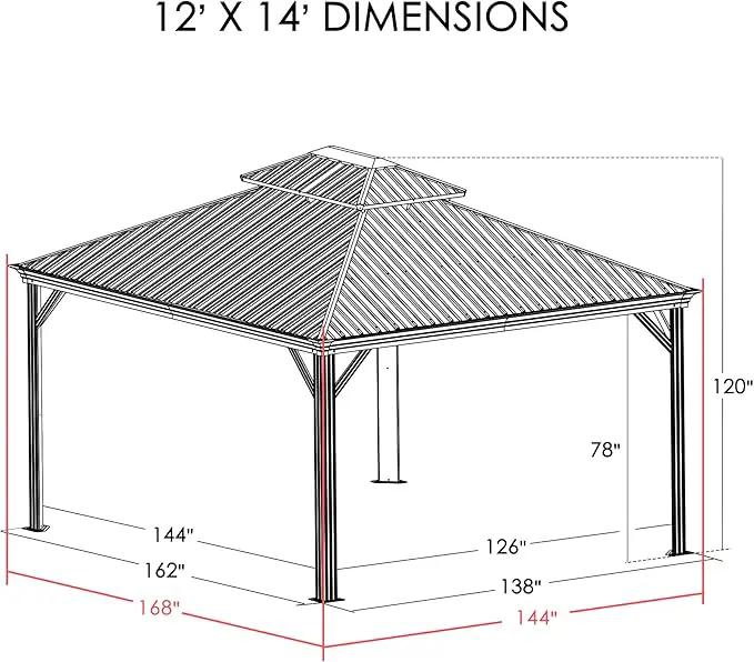 Kozyard Alexander Hardtop Aluminum Permanent Gazebo with a Mosquito Net and Privacy Sidewalls (Alexander 12'x14' (Brown) by GreenHaven Gardens