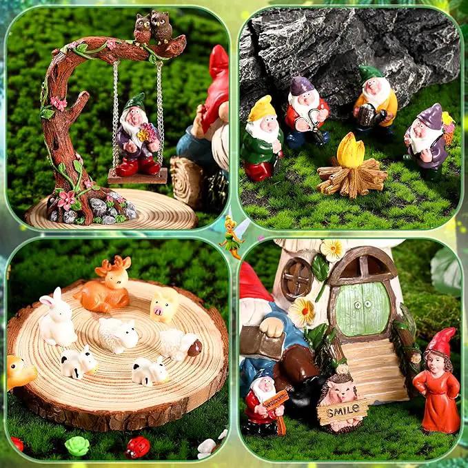 HyDren 100 Sets Garden Gnome Statue Set Mushroom House Solar Light Gnome Miniatures Figures Decor Fairy Resin Statues Garden Accessories for Yard Patio Lawn Outdoor Micro Landscape Ornaments by GreenHaven Gardens