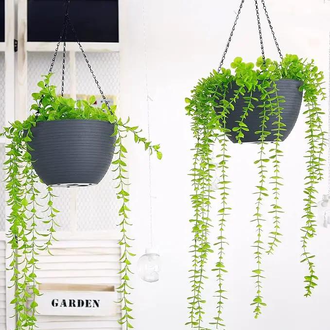 summer flower 2 Pack 9.9 Inch Self Watering Hanging, Deep Planters Hanging Pots for Indoor Outdoor Plants Hanging Baskets Hanging Plant Holder Plant Hanger for Flower Garden Porch Ceiling (Dark Gray) by GreenHaven Gardens