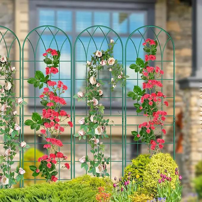 4 Pack Metal Garden Trellis for Climbing Plants, Black Metal Garden Trellis for Vines Plant Rose Vegetable Support,Large Decorative Outdoor Trellis by GreenHaven Gardens