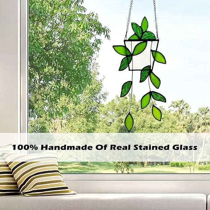 Royxen Stained Glass Window Hanging Green Plants Artificial Deocr Faux Plant Suncatchers, Gift for Plant Lover by GreenHaven Gardens
