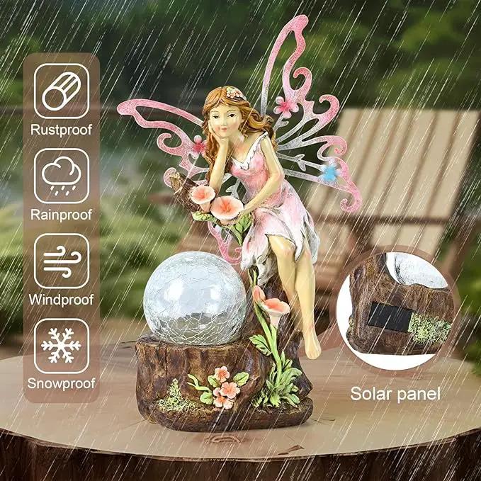 Garden Fairy Statue Outdoor Decor-Solar Flower Fairy Figurines-Garden Fairies Statues Decoration for Outside Lawn Yard Patio,Garden Ornament Gift,Tall 11.8 Inches by GreenHaven Gardens