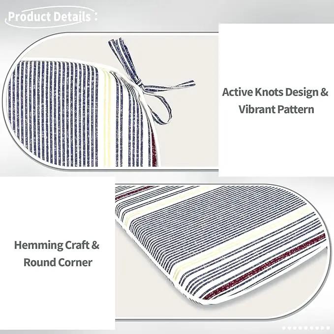 Indoor/Outdoor Chair Cushions 16x17 Inch, Patio Chair Cushions with Ties, All Weather Seat Cushions for Patio Furniture Home Garden Chair Use, Set of 2, Stripe Denim Blue by GreenHaven Gardens