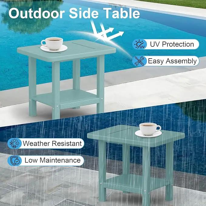 Outdoor Side Table - 2-Tier Storage All Weather Outdoor End Table for Patio - HDPE Morden Easy Maintenance Adirondack Side Table for Pool Porch Balcony Garden Lawn Backyard Outside Indoor by GreenHaven Gardens