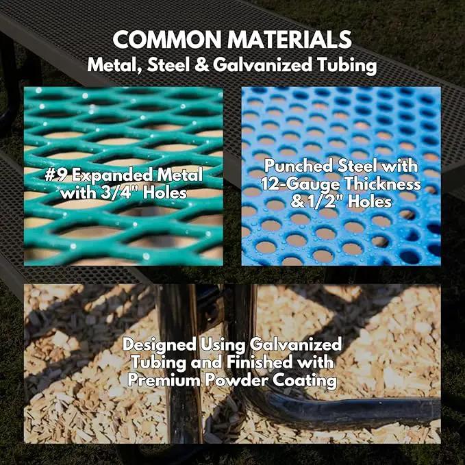 Heavy-Duty Portable Outdoor Picnic Table with Umbrella Hole, Punched Steel Patio Dining Furniture Made in America (46" Round Top, Red) by GreenHaven Gardens
