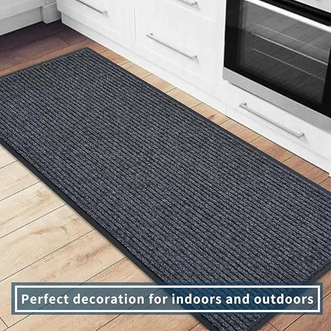 fani Heavy Duty Large Outdoor Indoor Entrance Black Doormat Waterproof Low Profile Entrance Rug Front Door Mat Patio Anti-Skid Rubber Back, 35x72 inch (Gray) by GreenHaven Gardens