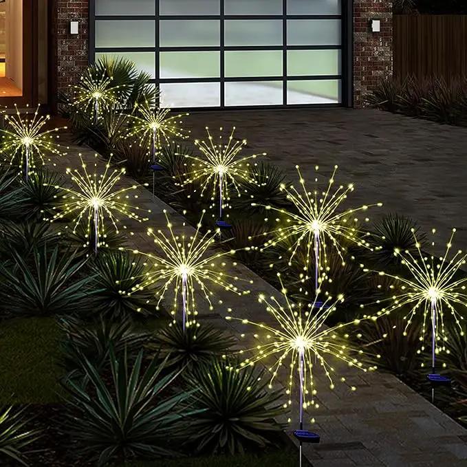 Solar Garden Firework Lights, 4 Pack, Waterproof, 120 LED, Outdoor, Warm White, Pathway, Patio, Party Decorations by GreenHaven Gardens