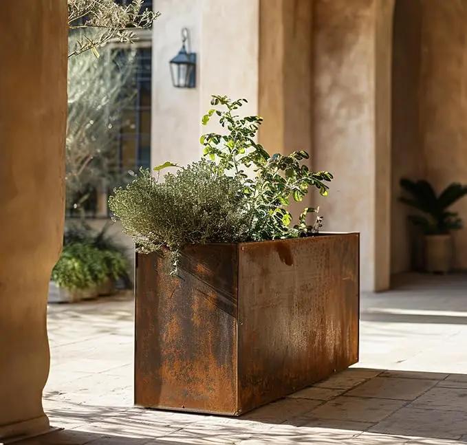 DIY CARTEL Corten Steel Rectangular Outdoor Planter Box, Rustic & Modern Farmhouse Design, Large Raised Metal Garden Bed for Commercial & Residential Use (48in x 10in x 16in) by GreenHaven Gardens