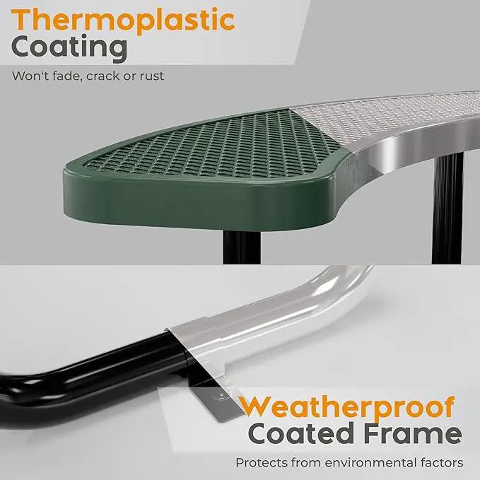 Metal Picnic Tables for Outdoors with Umbrella Hole - Coated Steel Heavy Duty Commercial Grade Table with Adjustable Seats (Green, 38 in, Round, Expanded Steel) by GreenHaven Gardens