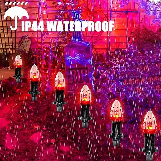 C9 Halloween Pathway Lights Outdoor, 38Ft Halloween Blood Teardrop Pathway String Lights with 25 C9 Flicker Flame Lights, Halloween Decoration Walkway Lights for Outdoor Pathways Gardens and Yards by GreenHaven Gardens