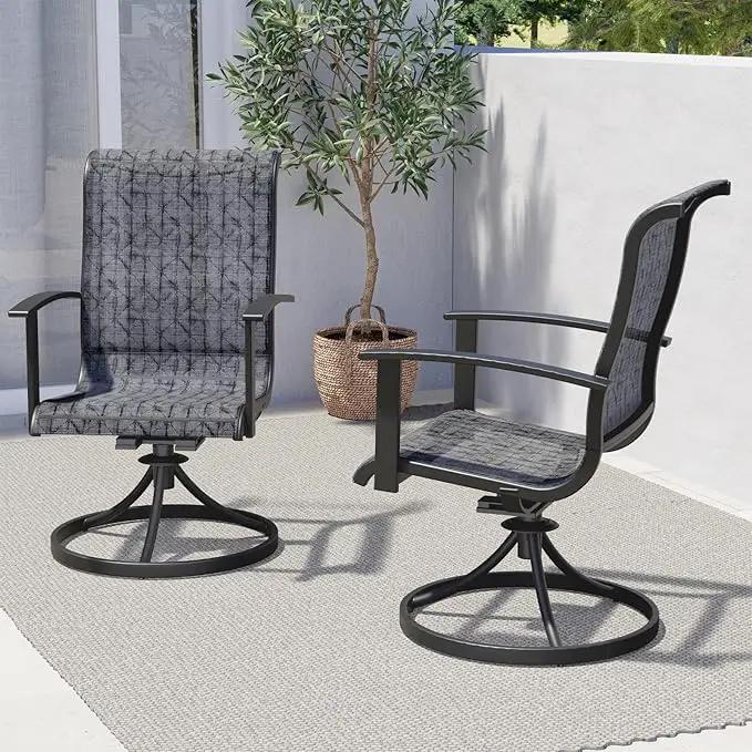 Grand patio Outdoor Swivel Dining Chairs Set of 2, 360 Degree Mesh Sling Rocker Sets for Deck, Garden Backyard, Black & Grey Plaid by GreenHaven Gardens