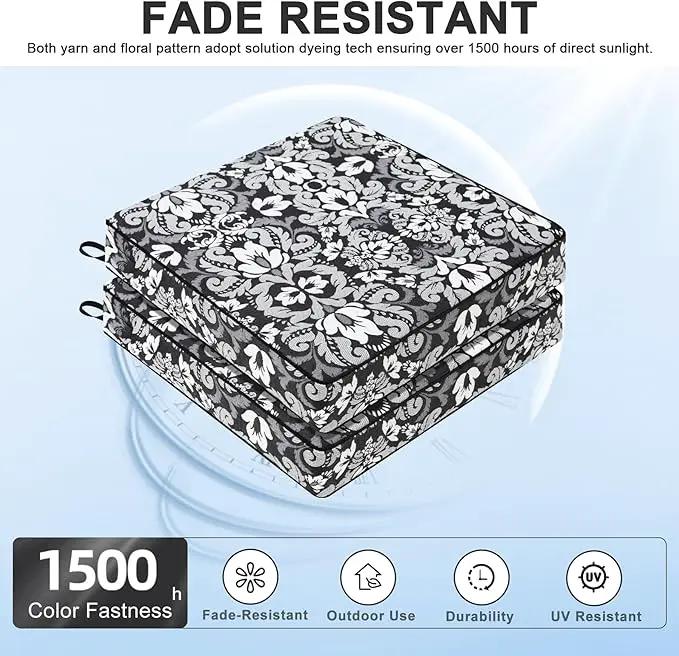 Favoyard Outdoor Chair Cushion 22 x 22 x 3 In Waterproof Pattern Fade Resistant Cushions for Patio Furniture with Removable Cover Attach Straps 28D Foam Insert Cushions Pads for Seat Sofa Couch 2 Pack by GreenHaven Gardens
