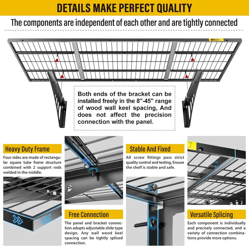 1.64x4ft Adjustable Rail Wall Garage Storage Shelf, for Tool Room, Storage Room, Store Supermarket Wall Storage Shelving Rack (2 Pack-Black) by GreenHaven Gardens
