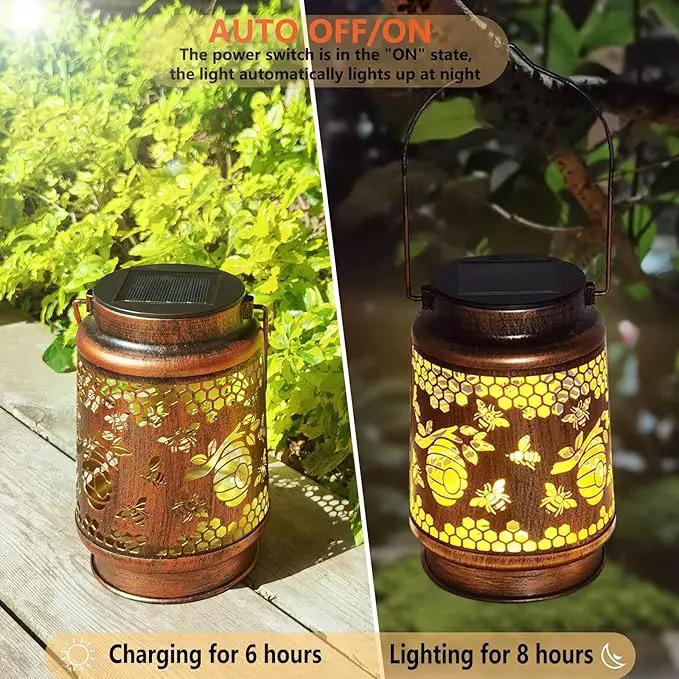 Solar Lanterns Outdoor Hanging Honeybee Decor Lantern,Waterproof Hollow Out Retro Metal Decorative Garden Light,Graceful Decoration for Patio,Yard,Landscape,Walkway,Festival by GreenHaven Gardens