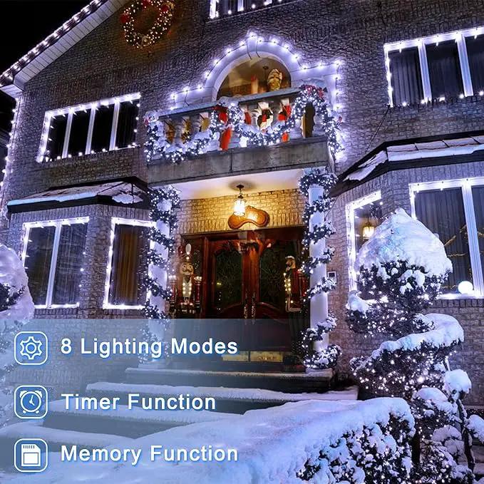 66FT Christmas Decorative Lights, Connectable 200 LED Green Wire Fairy String Lights Plug in, 8 Lighting Modes LED String Lights, for Indoor Outdoor Xmas Tree Wedding Party Decoration Cool White by GreenHaven Gardens