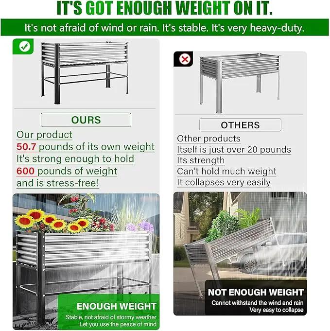 Doniks Raised Garden Bed with Legs, 48×24×32in Large Outdoor Metal Galvanized Garden Planting Box, 600lb Capacity for Vegetables Lawn Green Flowers, Fruits, Terrace by GreenHaven Gardens
