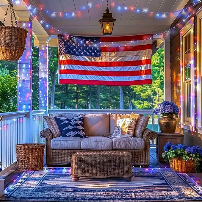 JMEXSUSS 400 LED Red White and Blue Lights Outdoor, 132FT 4th of July Lights Indoor, 8 Modes Patriotic String Light for Memorial Day Independence Day Decoration by GreenHaven Gardens