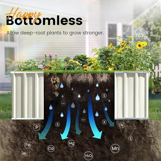 KING BIRD Galvanized Raised Garden Bed with 2 Installation Methods for DIY, 101" x 36" x 24" Heightened Planter Kit Box Outdoor for Deep-Rooted Vegetables, Flowers, Ivory by GreenHaven Gardens